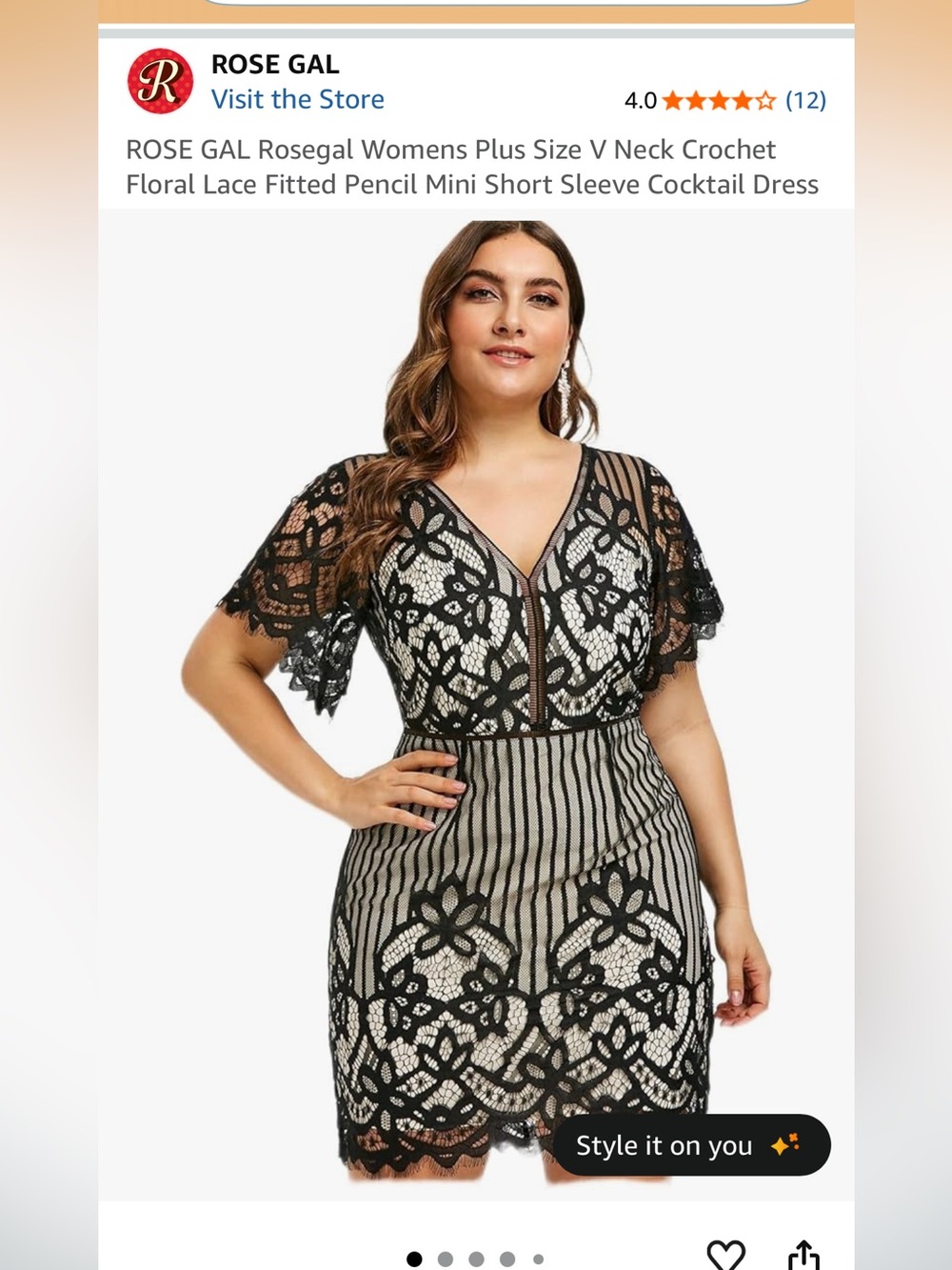 Black crochet lace overlay cocktail dress. Flapper style, plus size 3X